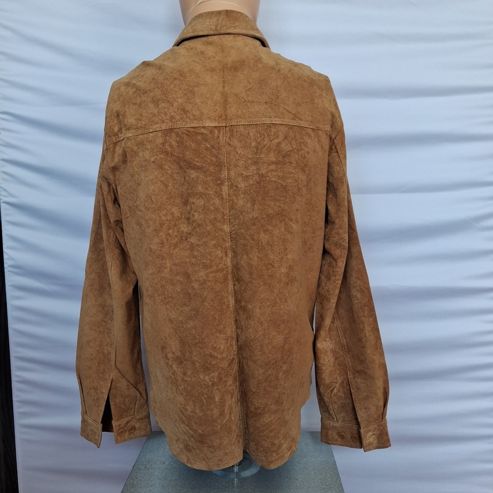 Danier Leather Suede Shirt Jacket Mens Tan Brown Button Front Lined Pockets - Picture 2 of 9